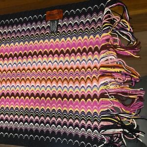 Missoni Vibrant Zigzag Knit Scarf with Fringe